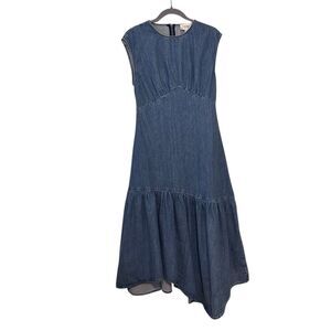 Frame Women’s Asymmetric Denim Eugenia Midi Dress Blue S New